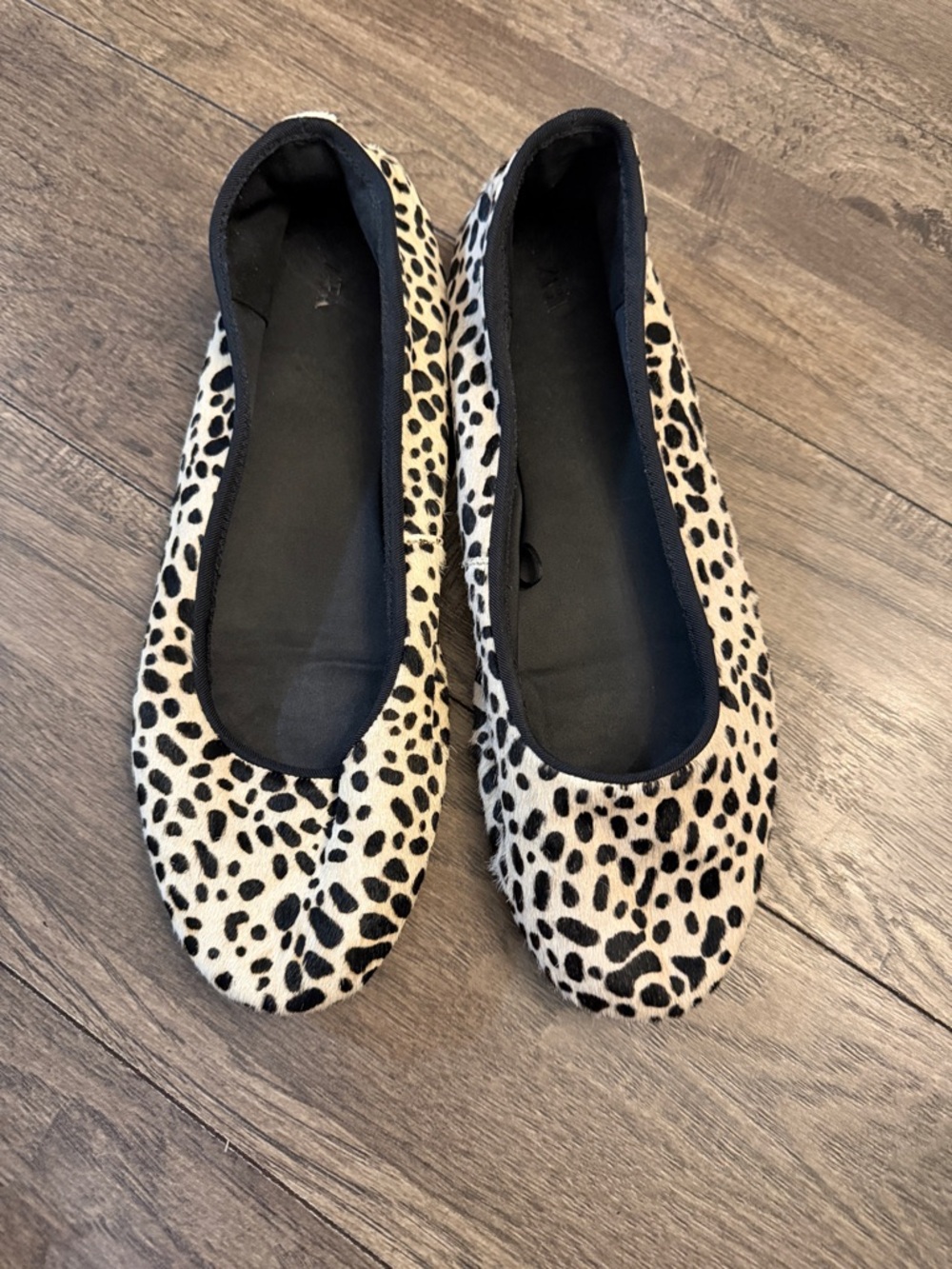 Zara Leopard Print Ballet Flats - Black and Cream
